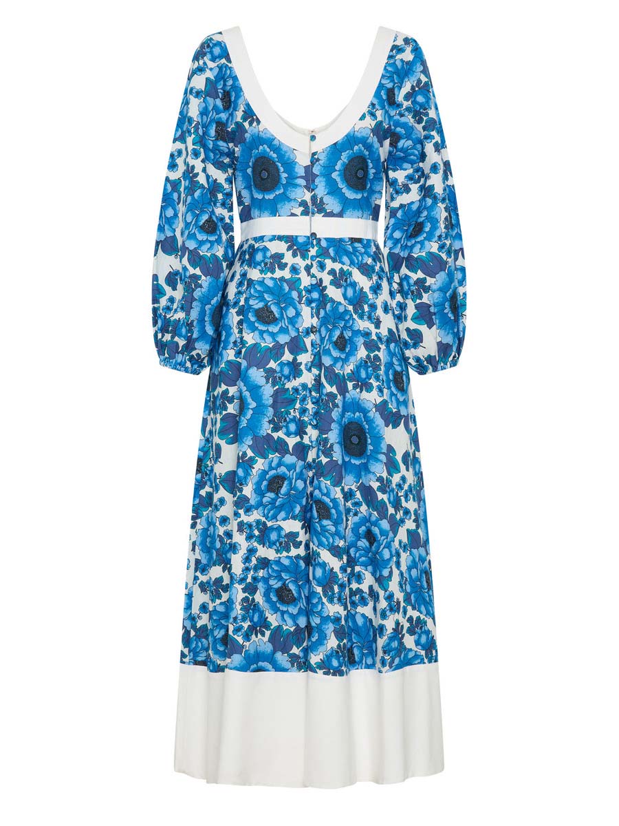 Scoop Neck Long Sleeve Printed Maxi Dress