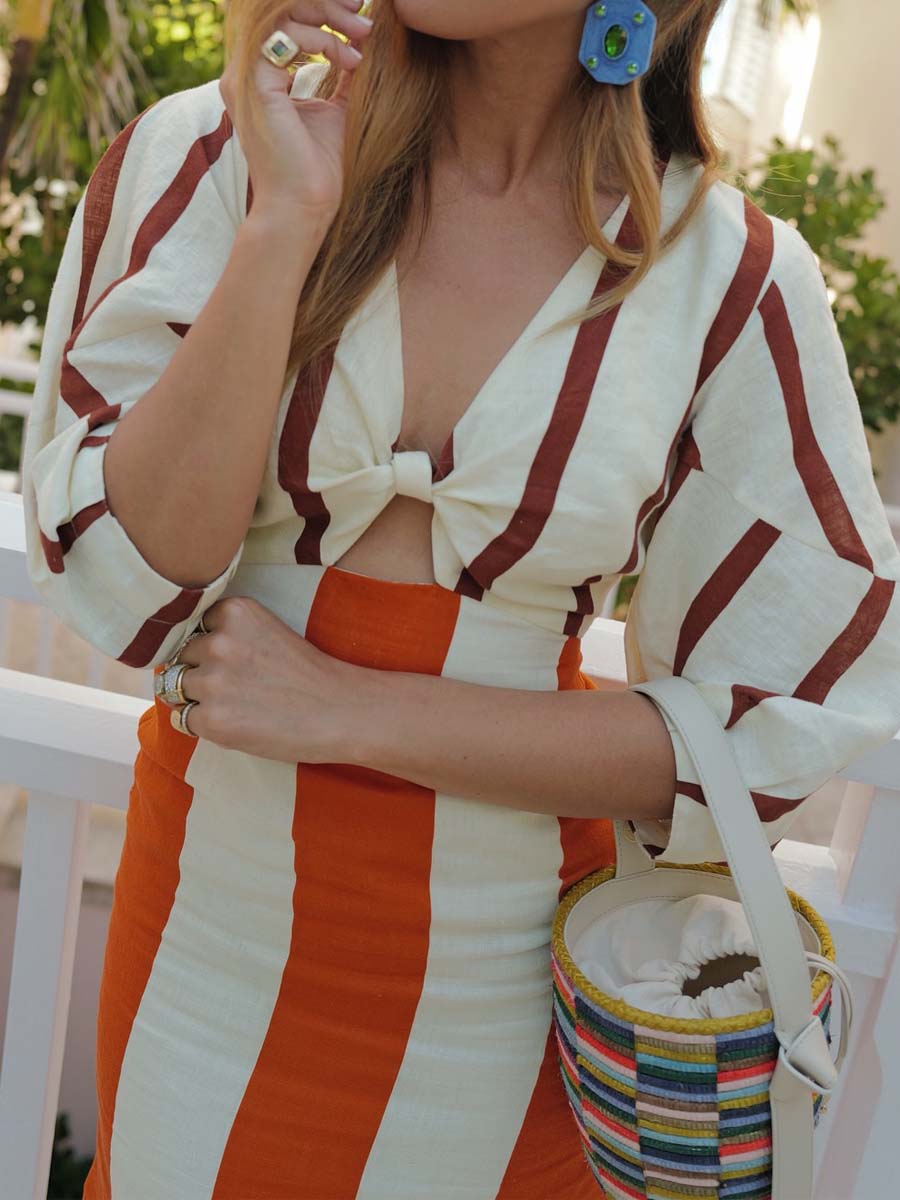 Printed V Neck Cut Out Maxi Dress