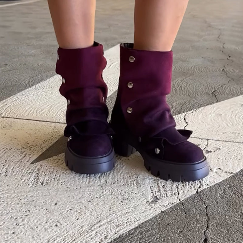 Thick Heel Rivet Two-Wear Stacked Boots