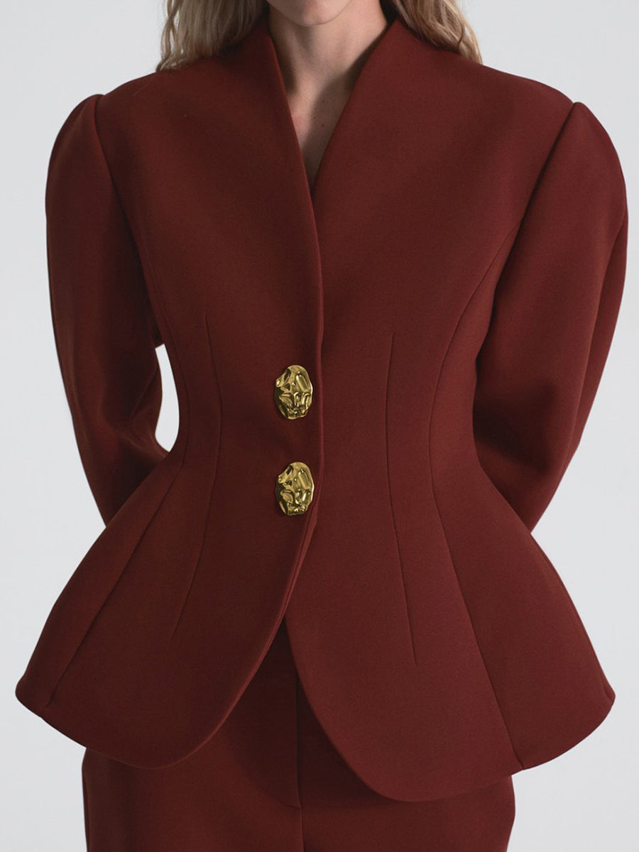 Outline Sleeve Stand Collar Blazer & Pants