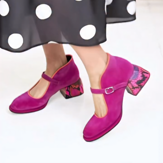 Fuchsia Suede Snake - Heel Mary Janes
