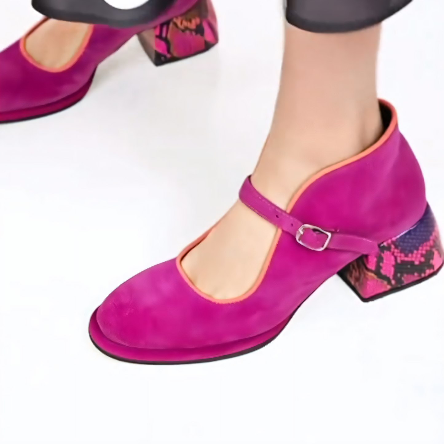Fuchsia Suede Snake - Heel Mary Janes