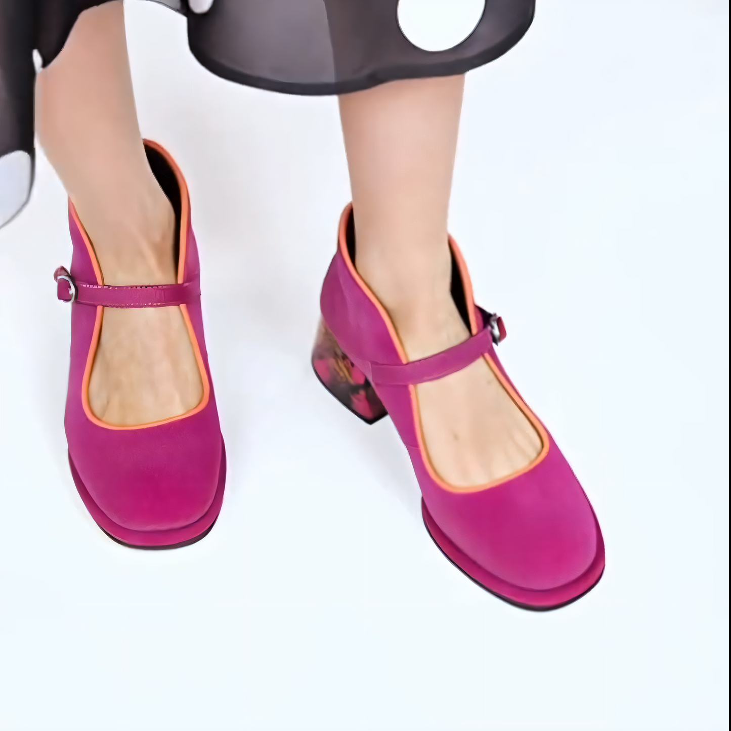 Fuchsia Suede Snake - Heel Mary Janes