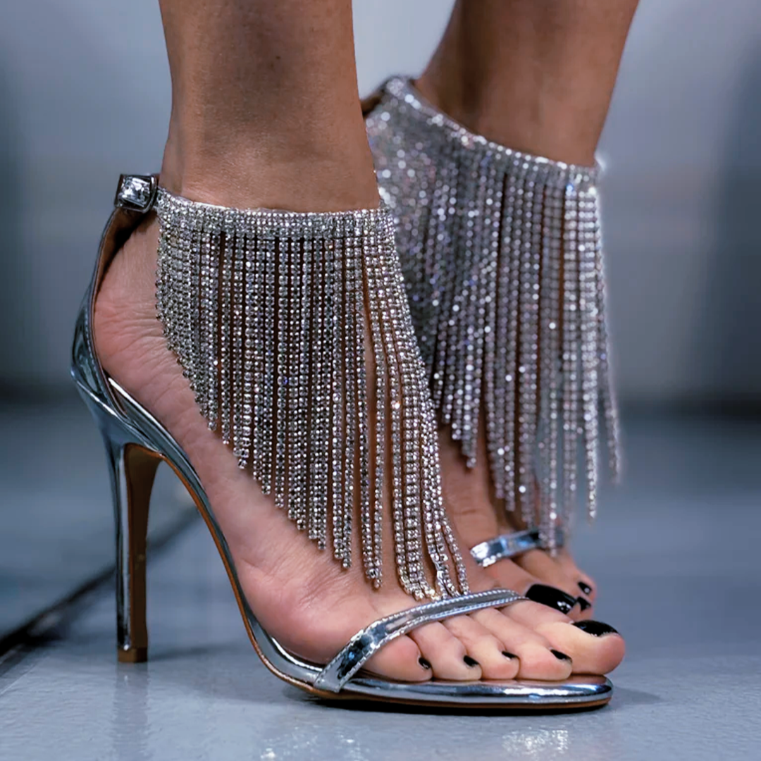 Rhinestone - Embellished Square - Toe Heeled Mules