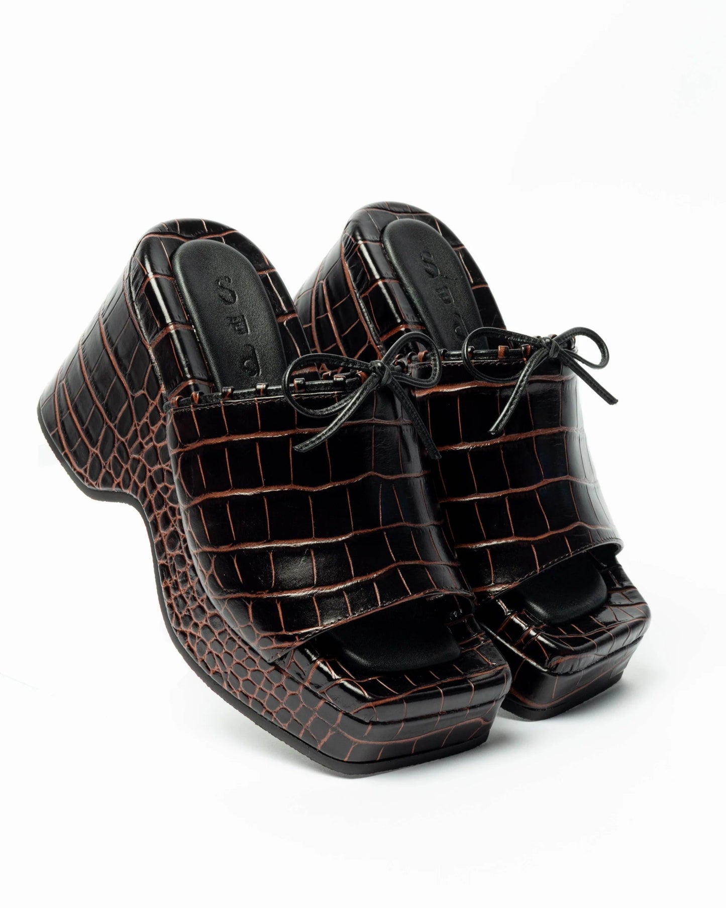 Croc Embossed Platform Mules