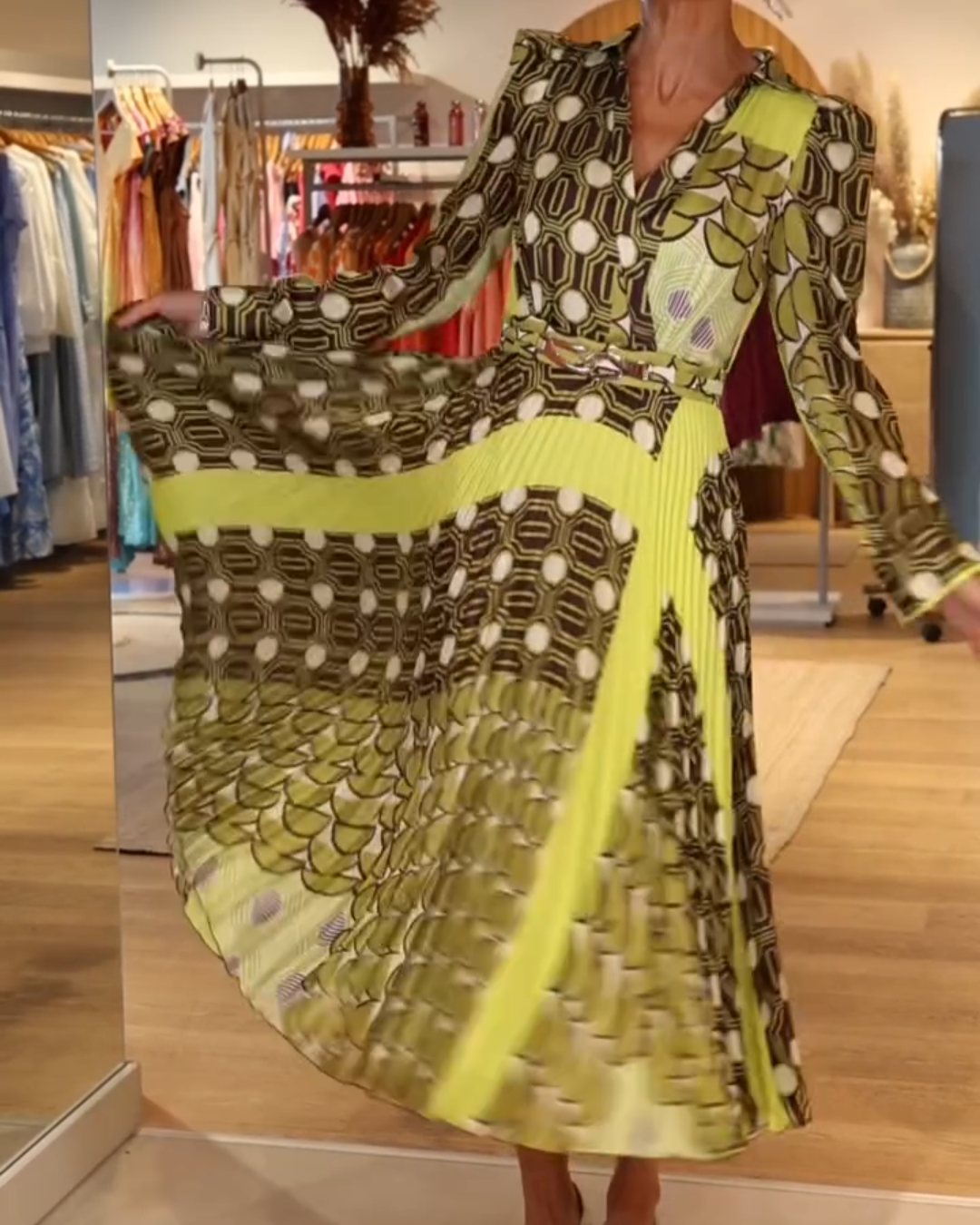 Printed Belted Midi Shirt Dress