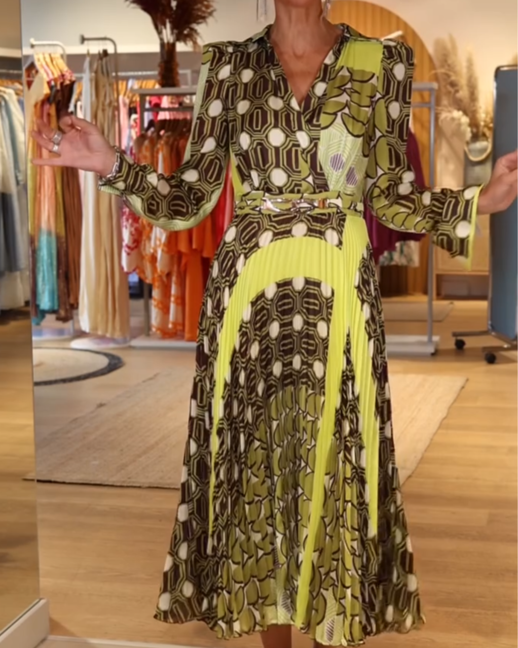 Printed Belted Midi Shirt Dress