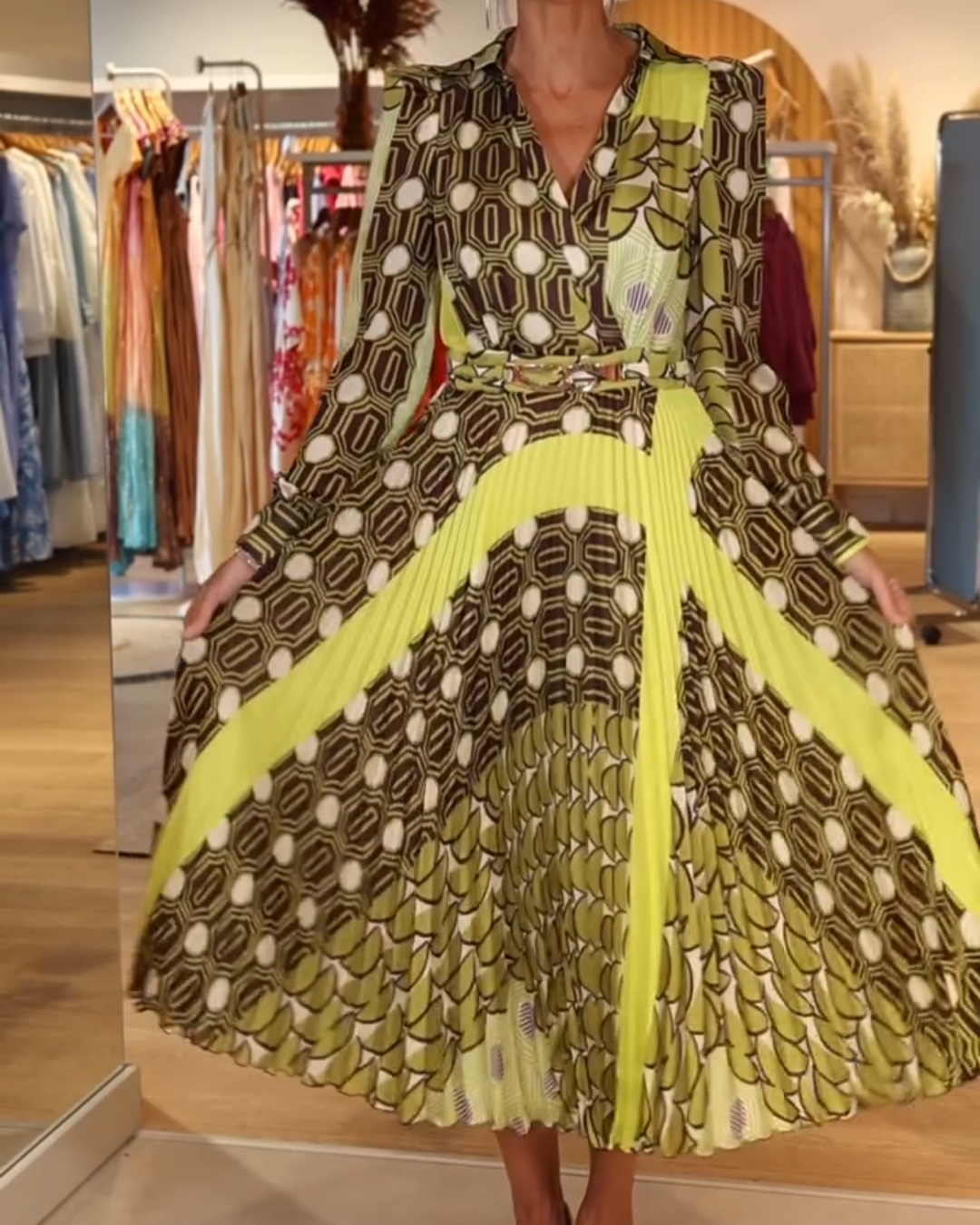 Printed Belted Midi Shirt Dress