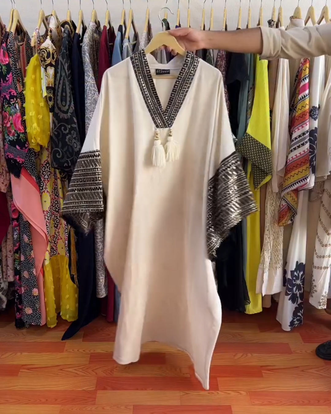 Ethnic - Embroidered Tassel - Trimmed Kaftan