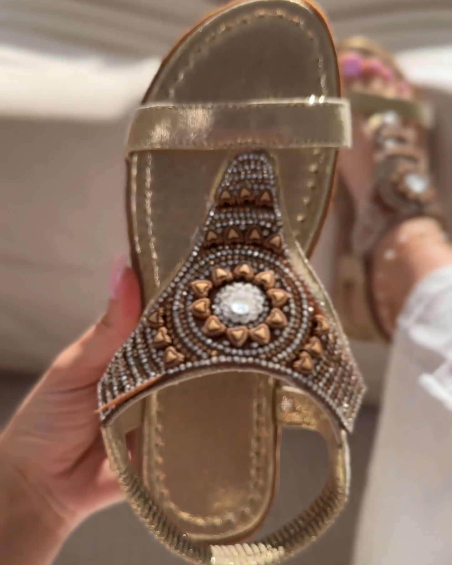 Embellished T - Strap Flat Sandals