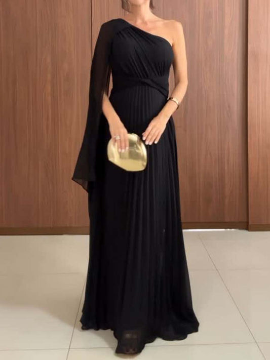 Slant Collar Raglan Sleeves Elegant Dress