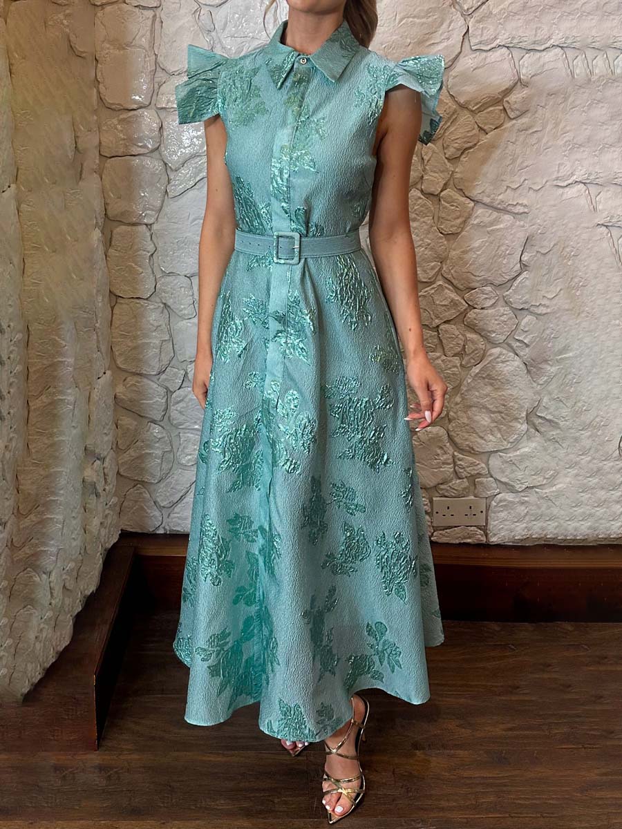 Frill Sleeve Jacquard Dress