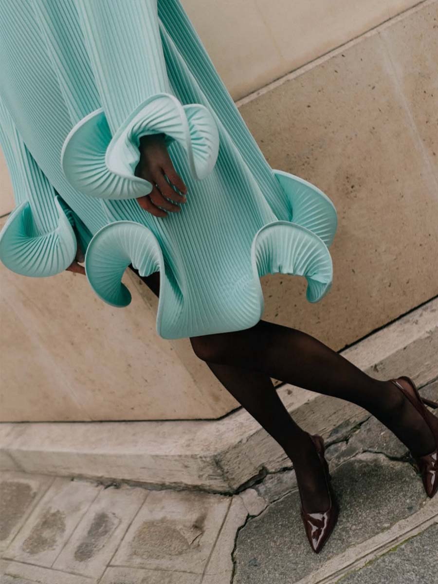 Fashion Long Sleeve Wrinkled Dress