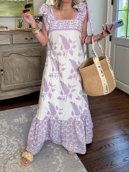 Floral Print Bow Slip Dress