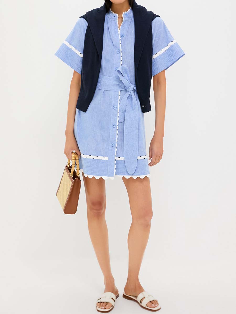 Charming Ric-rac Trim Belted Dress