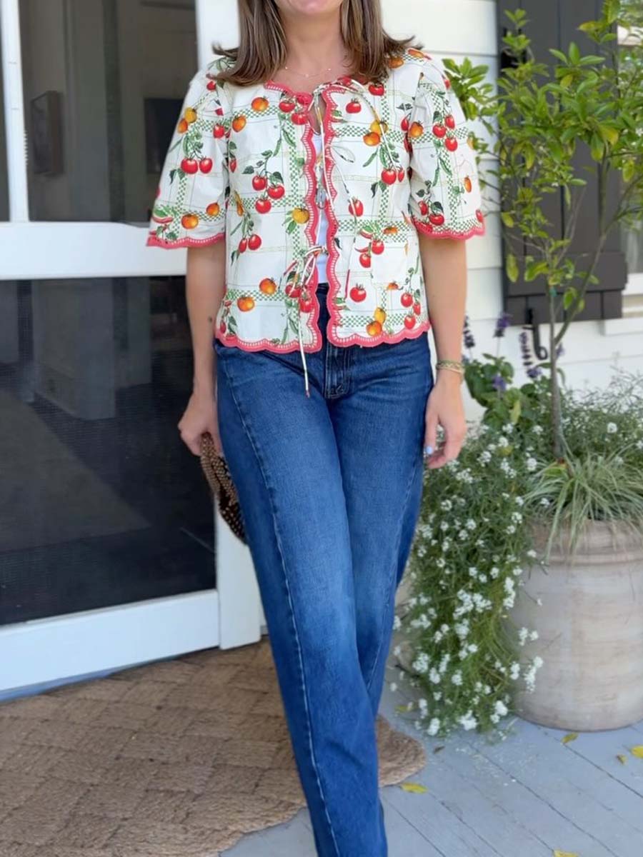 Bloom Short-Sleeve Tie-Front Blouse