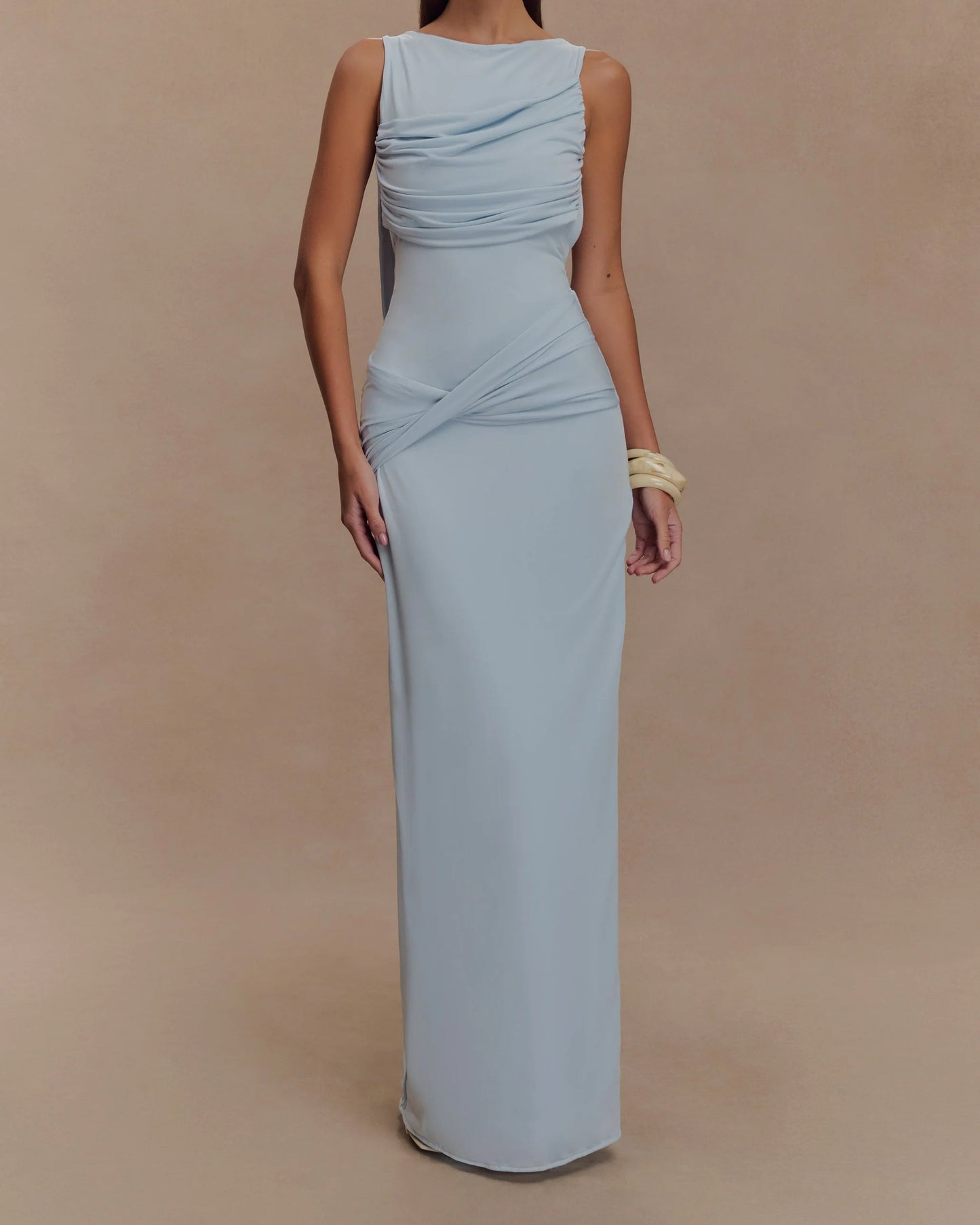 Backless Pleated Slit Maxi Dress