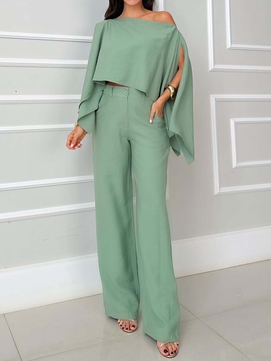 Skew Neck Pockets Two Pieces Set