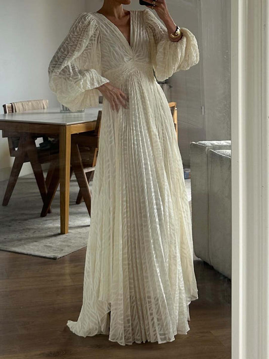 Elegant Deep V Neck Printed Maxi Dress