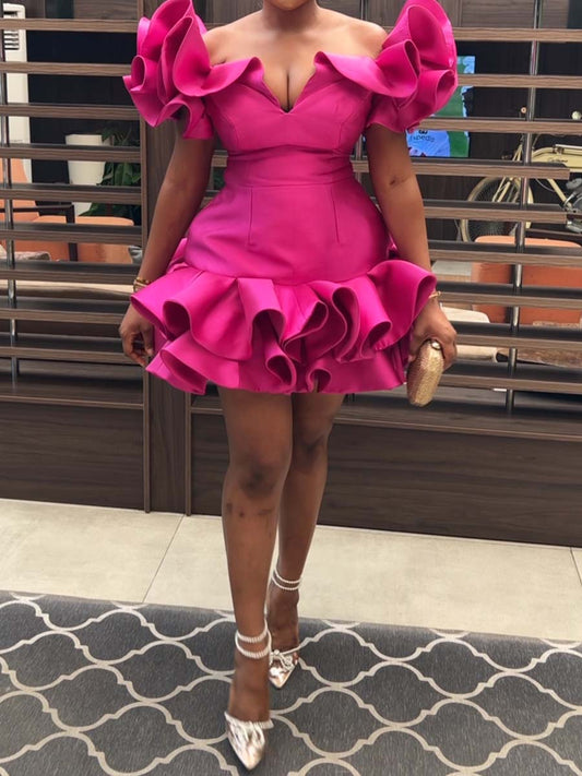 Ruffled Off Shoulder Party Mini Dress