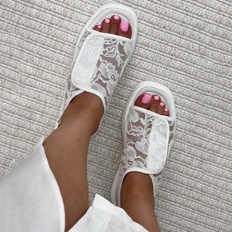 Lace Velcro Flat Sandals