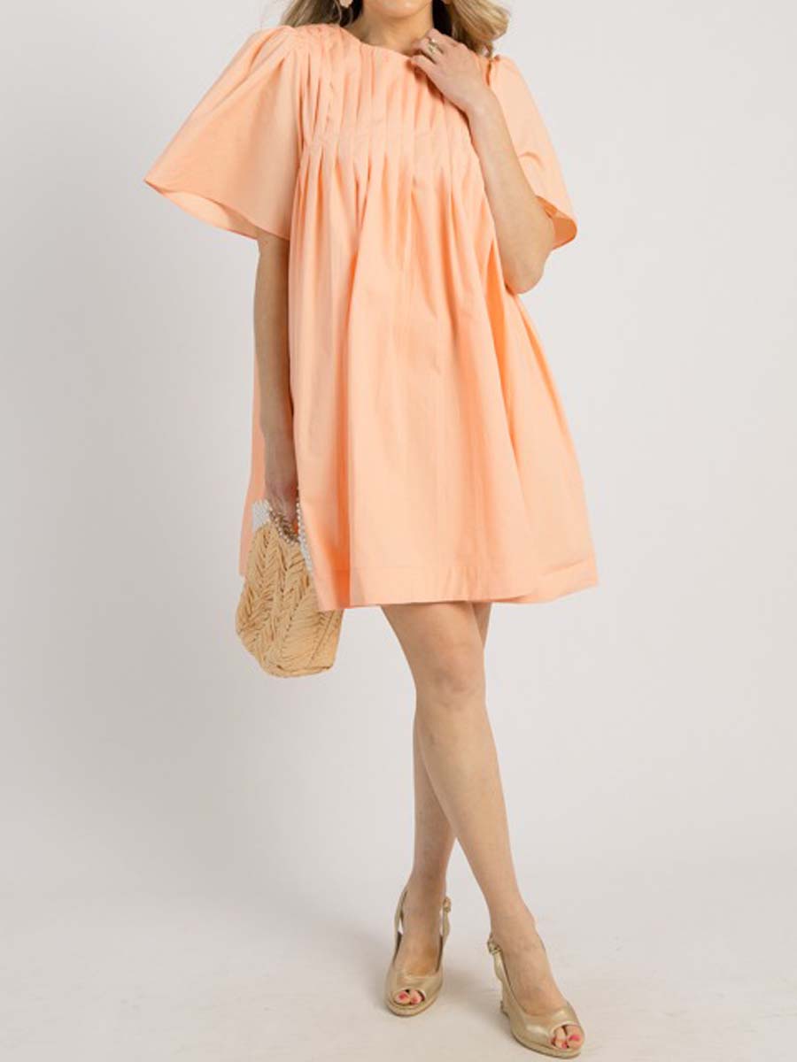 Short Flutter Sleeve Pleated Dress