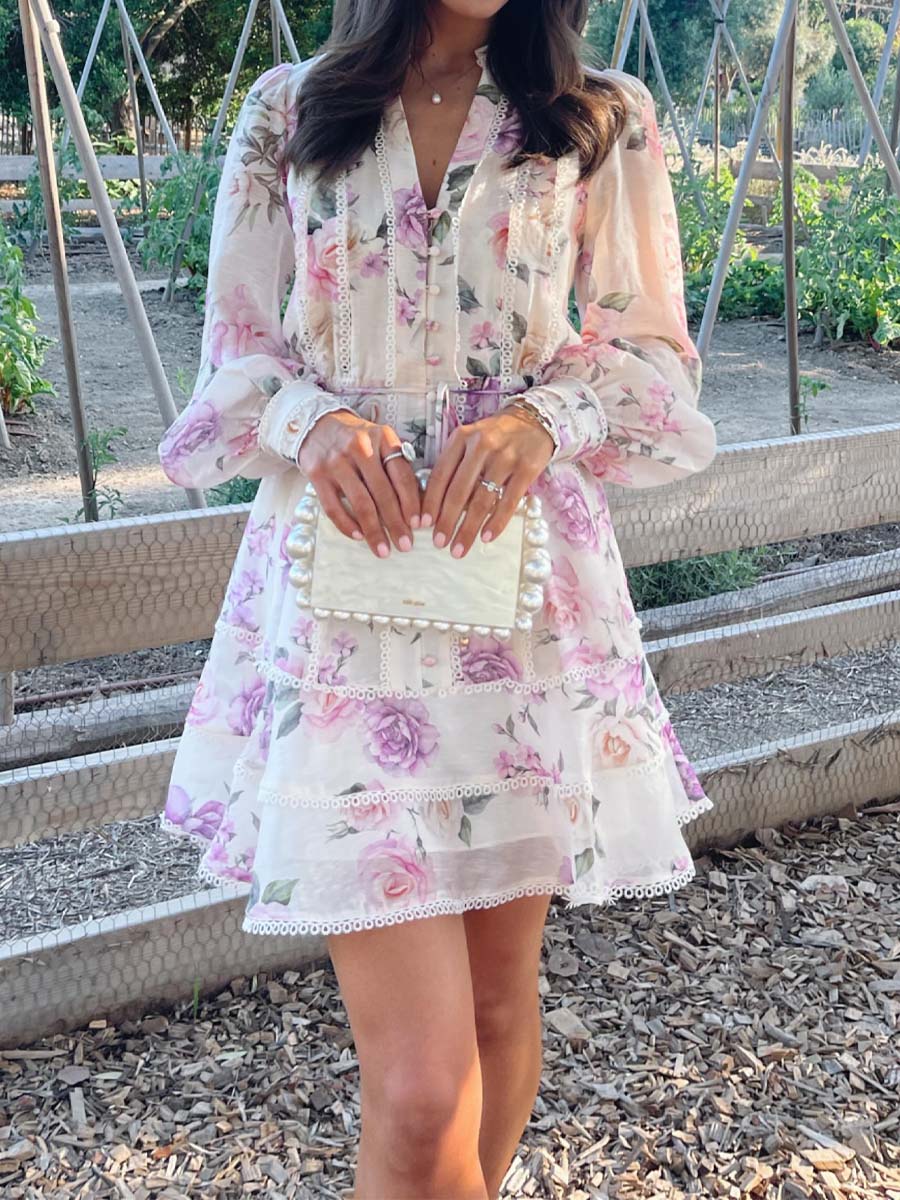 Floral Print Belted Mini Dress