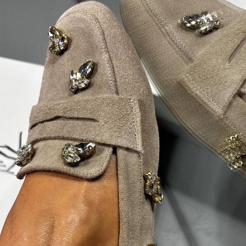 Suede Crystal Stones With Accessories Shoes