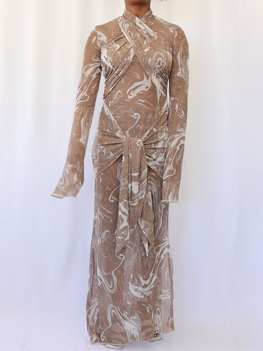 Crisscross Paneling Printed Maxi Dress