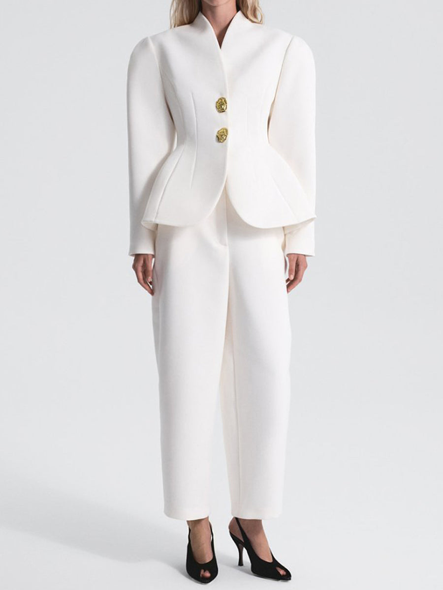 Outline Sleeve Stand Collar Blazer & Pants