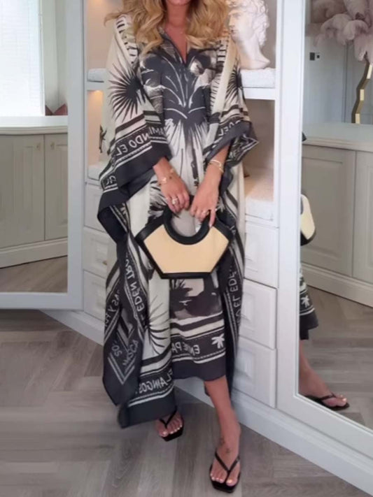 Oversize Printed Slit Hem Maxi Dress