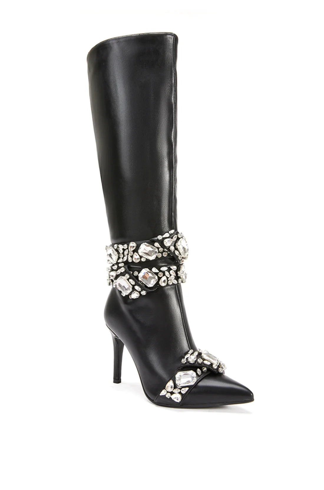 Embellished Metallic Stiletto Knee High Boots