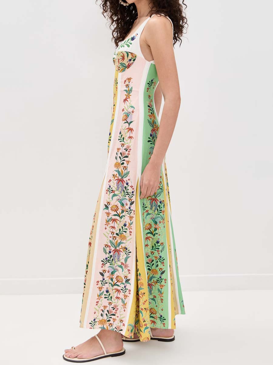 Floral Stripes Multicolor Sleeveless Dress