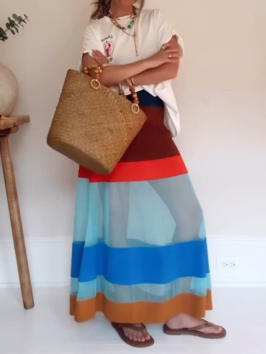 Striped Sheer Maxi Skirt