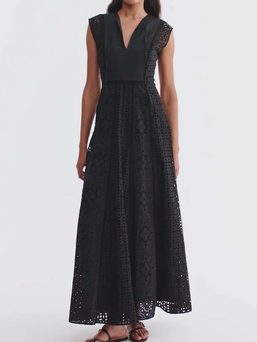 Eyelet Sleeveless Maxi Dress