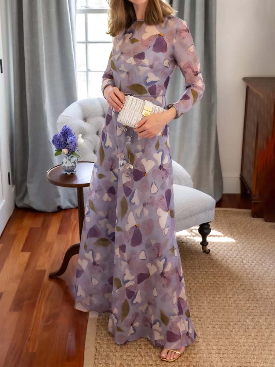 Drawstring Waist  Printed Maxi Dress