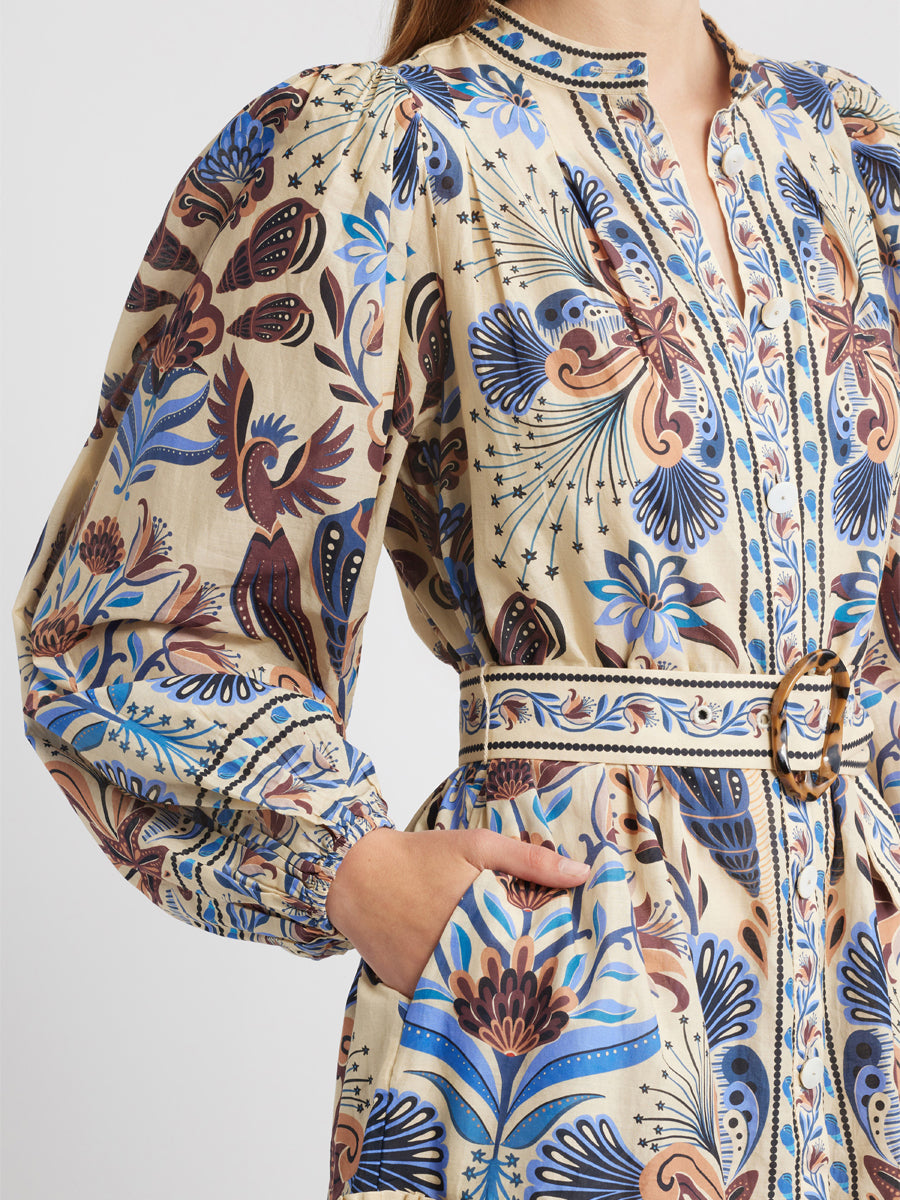 Printed Long Sleeve Belted Minidress