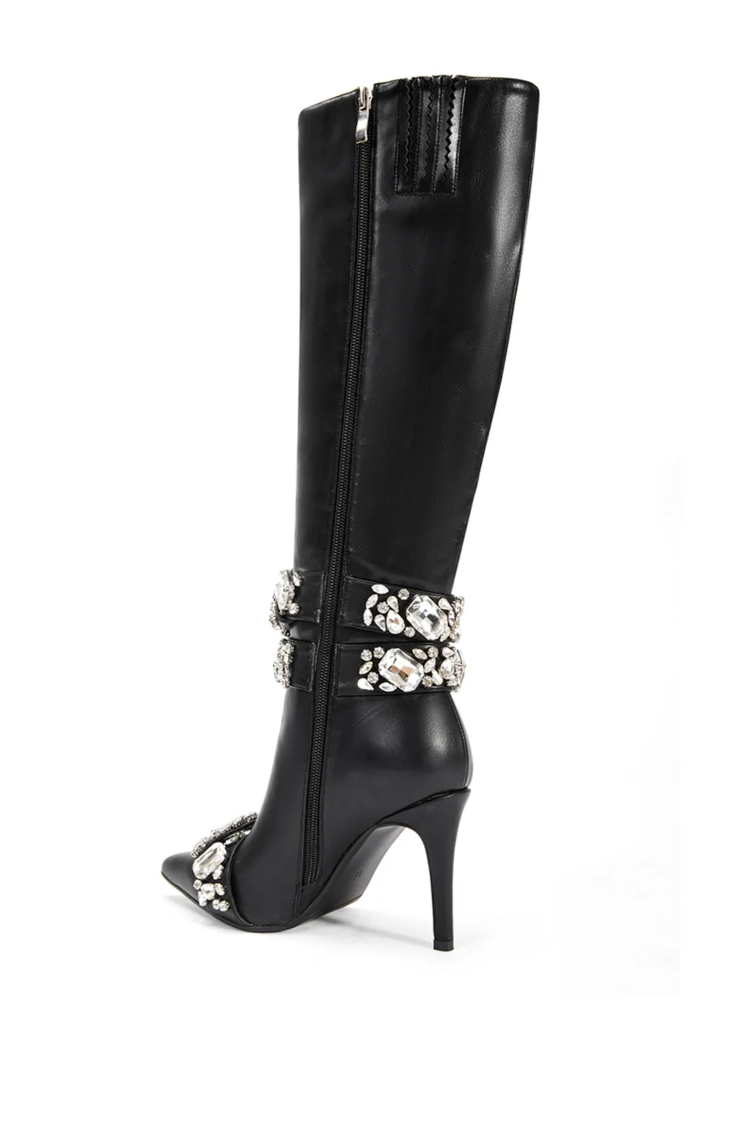 Embellished Metallic Stiletto Knee High Boots