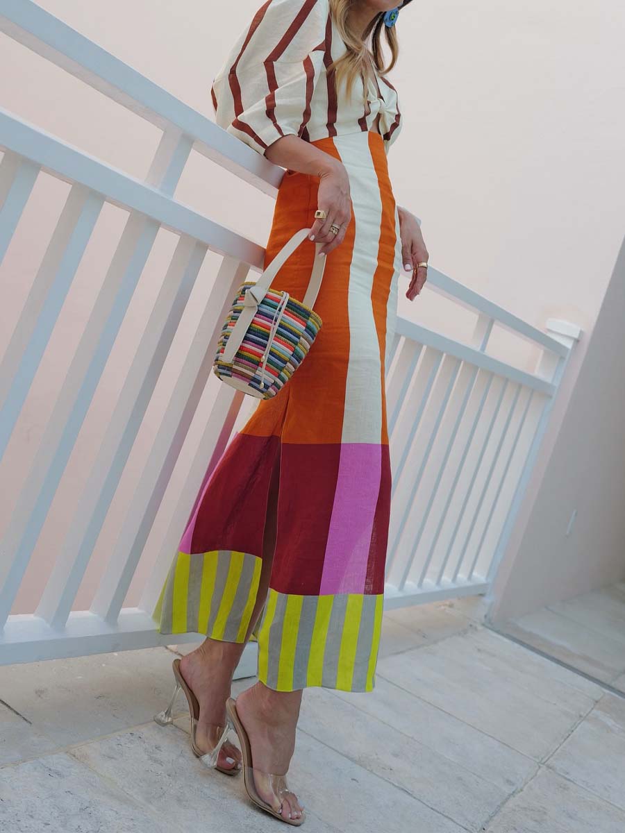 Printed V Neck Cut Out Maxi Dress