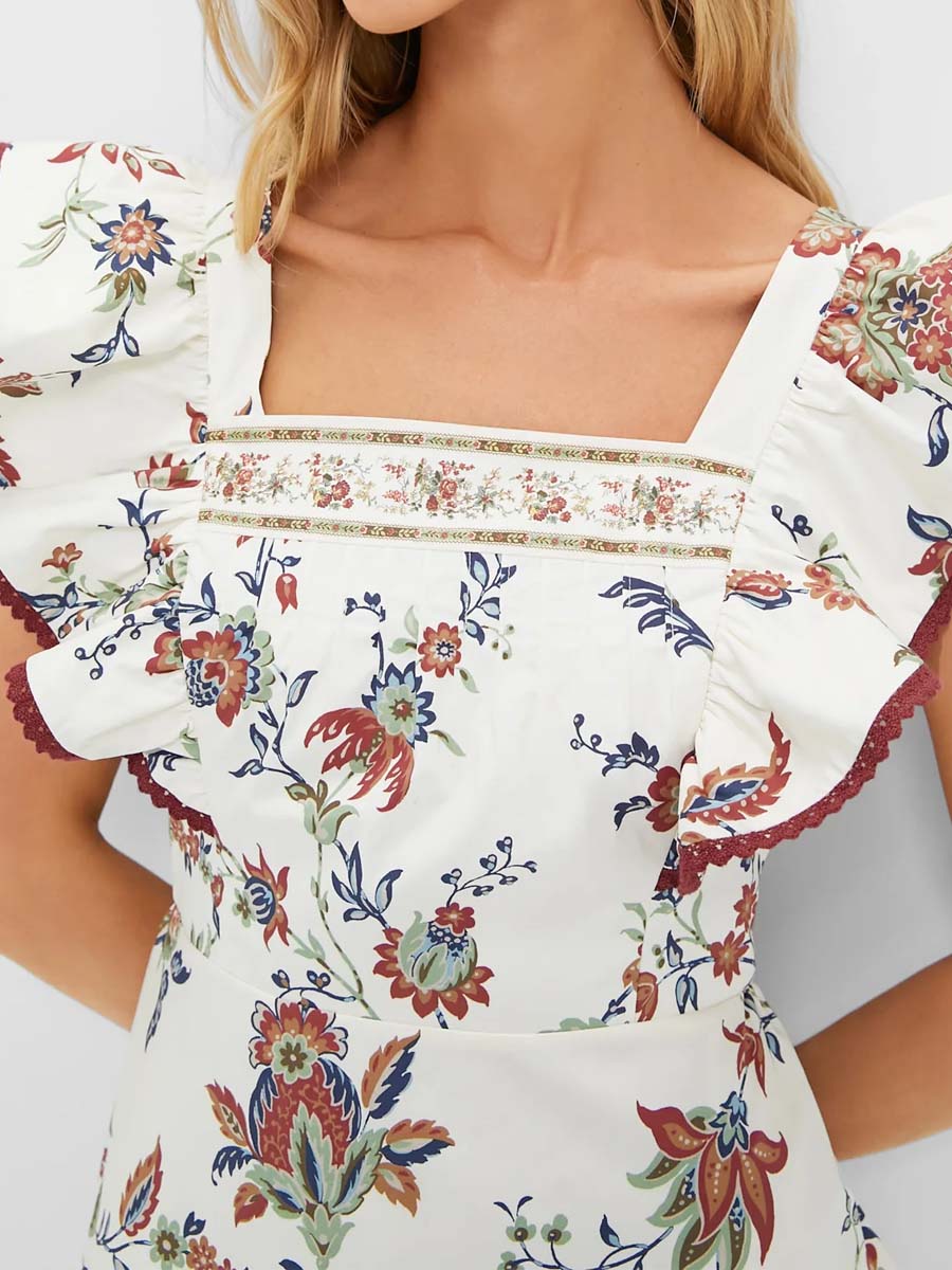Flutter Sleeve Square Neck Printed Dress