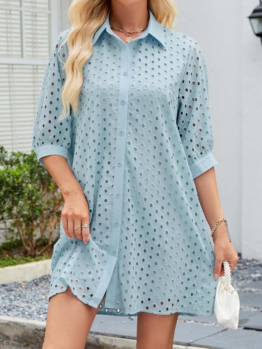 Eyelet Hollow Out Shirt Dress