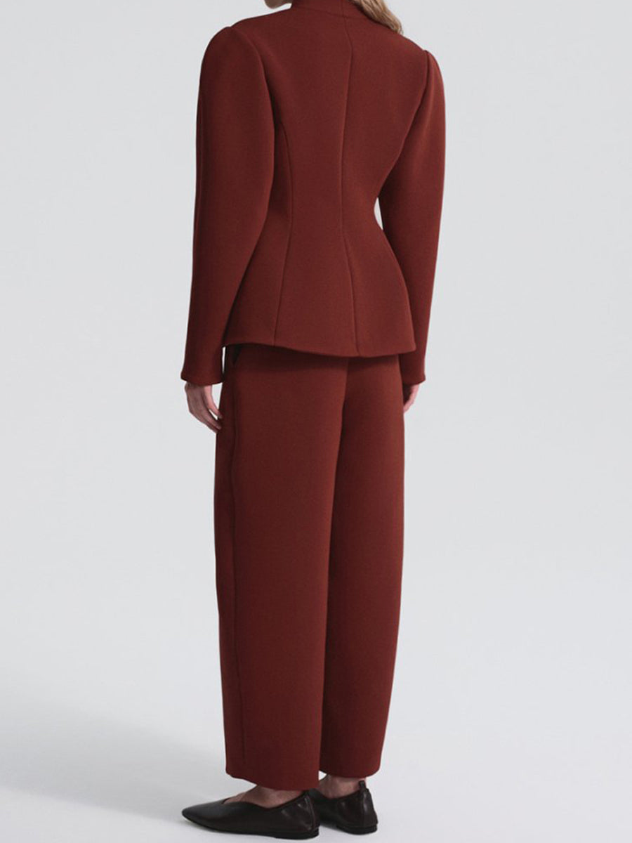 Outline Sleeve Stand Collar Blazer & Pants