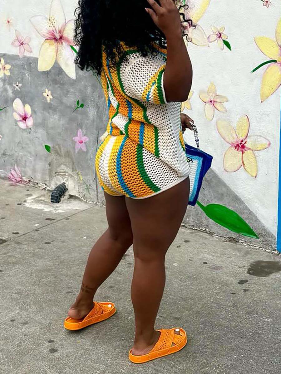 Knitted Hollow-out Two Pieces Set