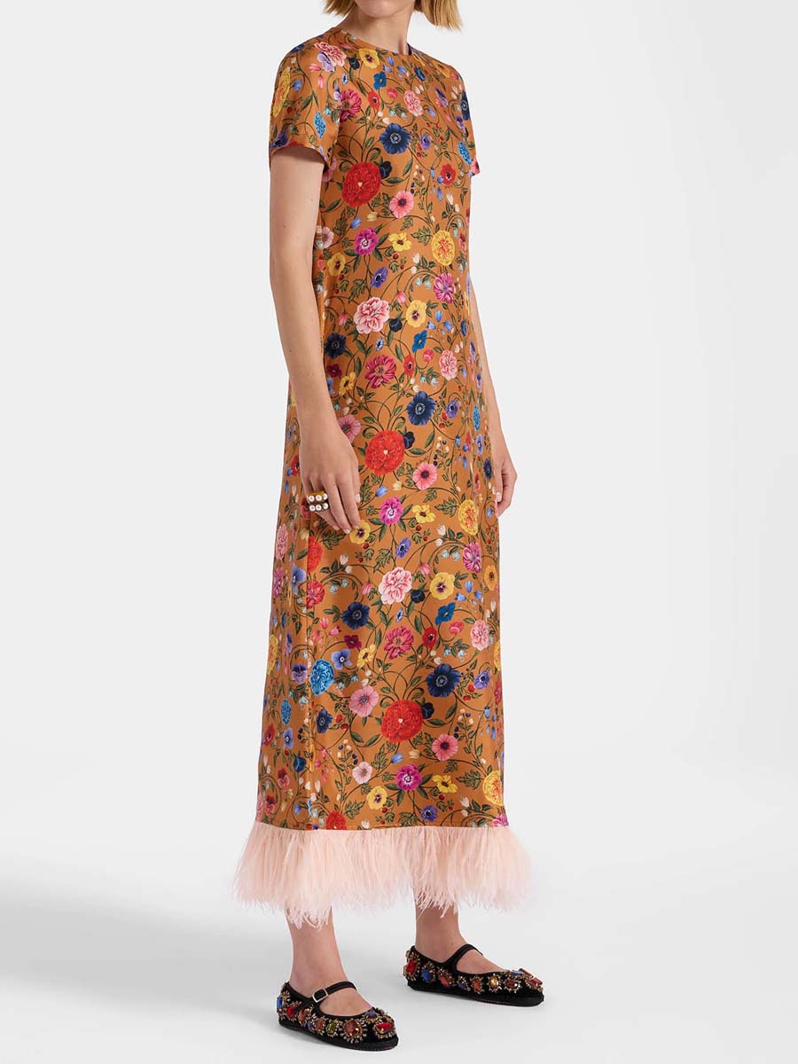 Elegant Feather Patchwork Printed Dress