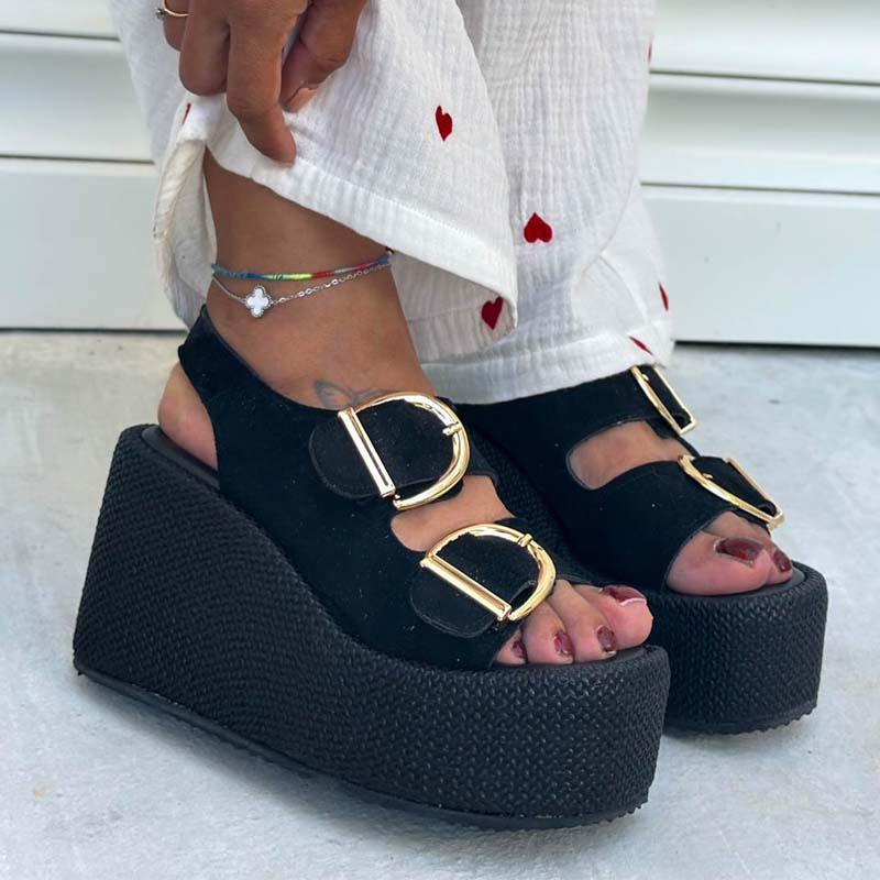 Straw Platform Wedge Sandals