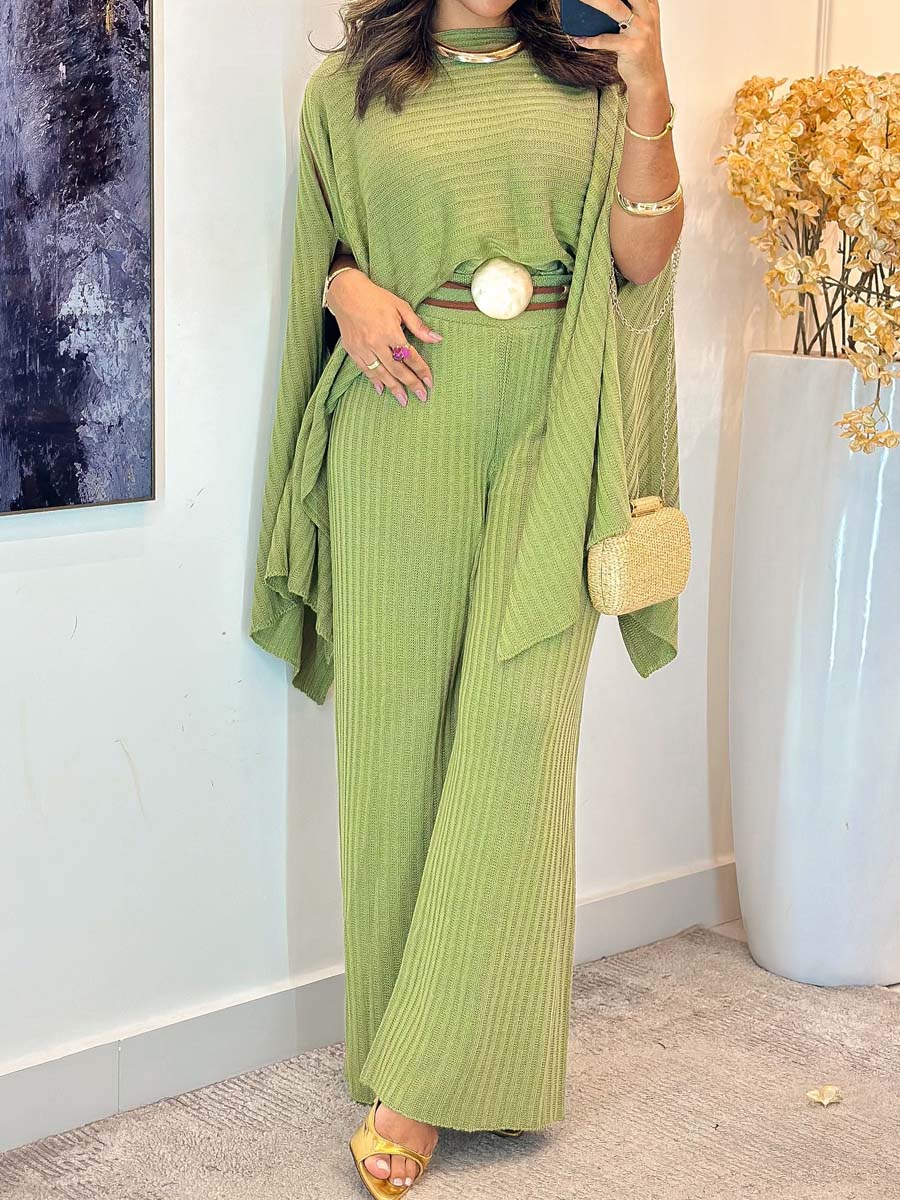 Split Sleeve Knitted Two Pieces Set