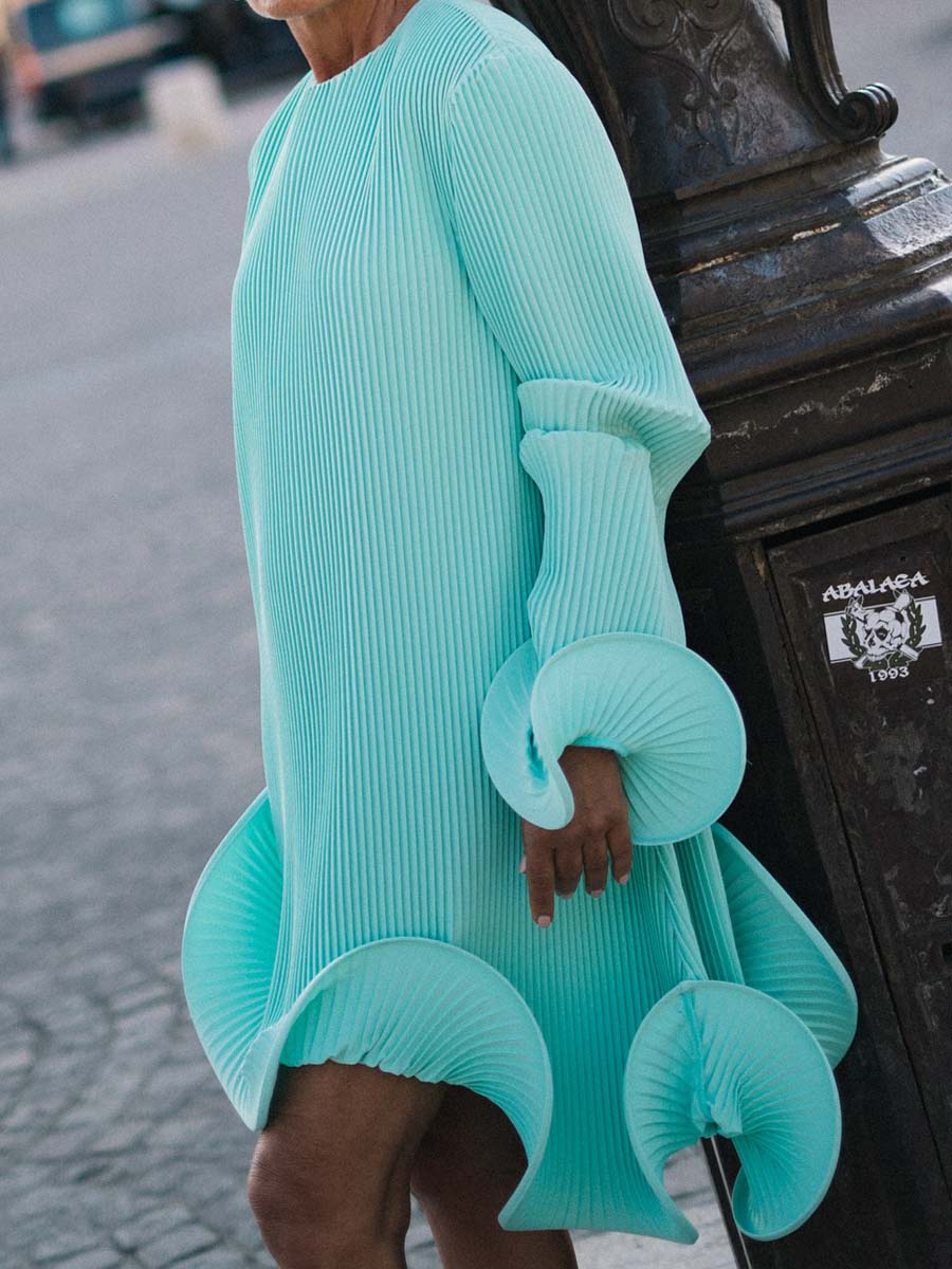 Fashion Long Sleeve Wrinkled Dress