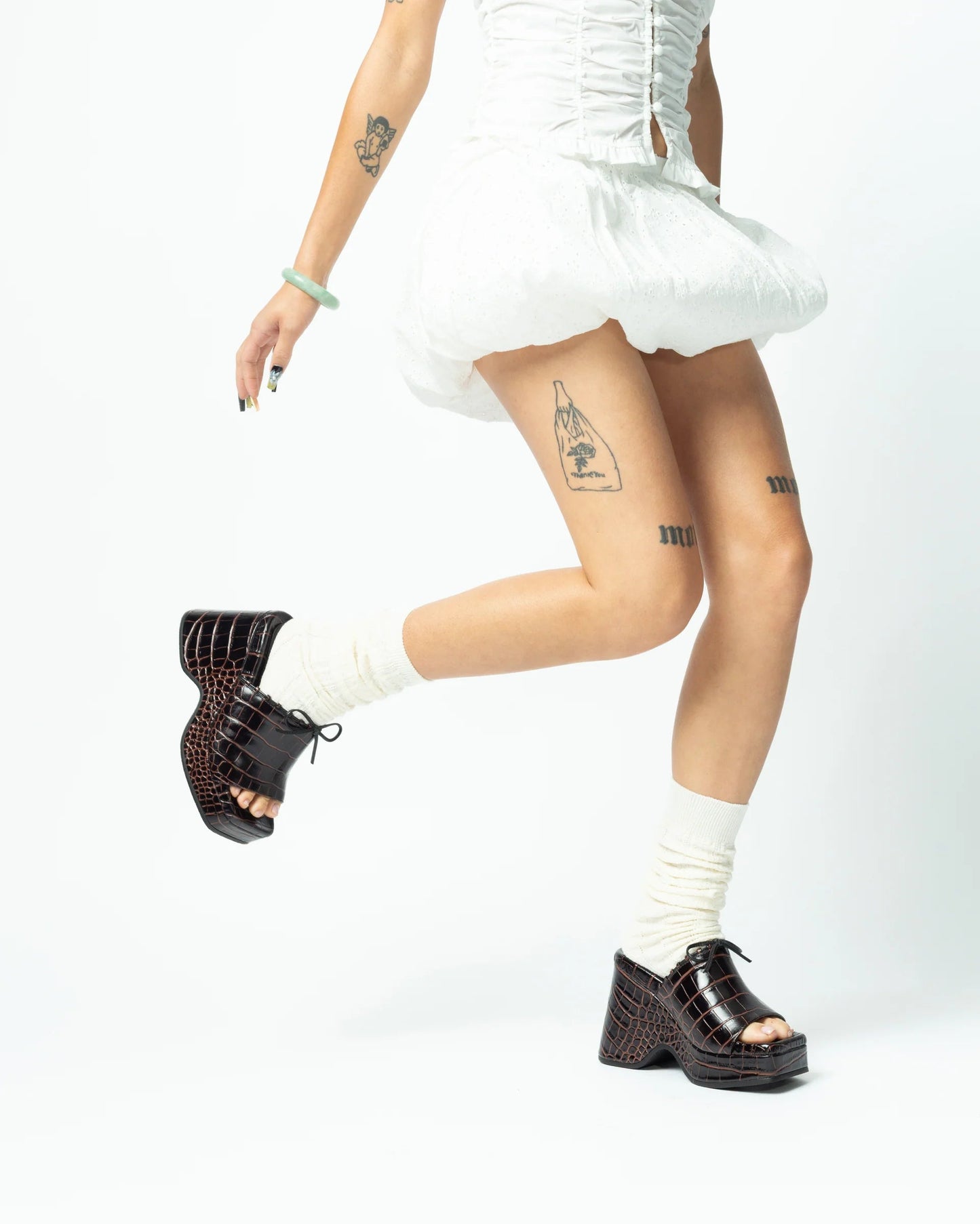 Croc Embossed Platform Mules