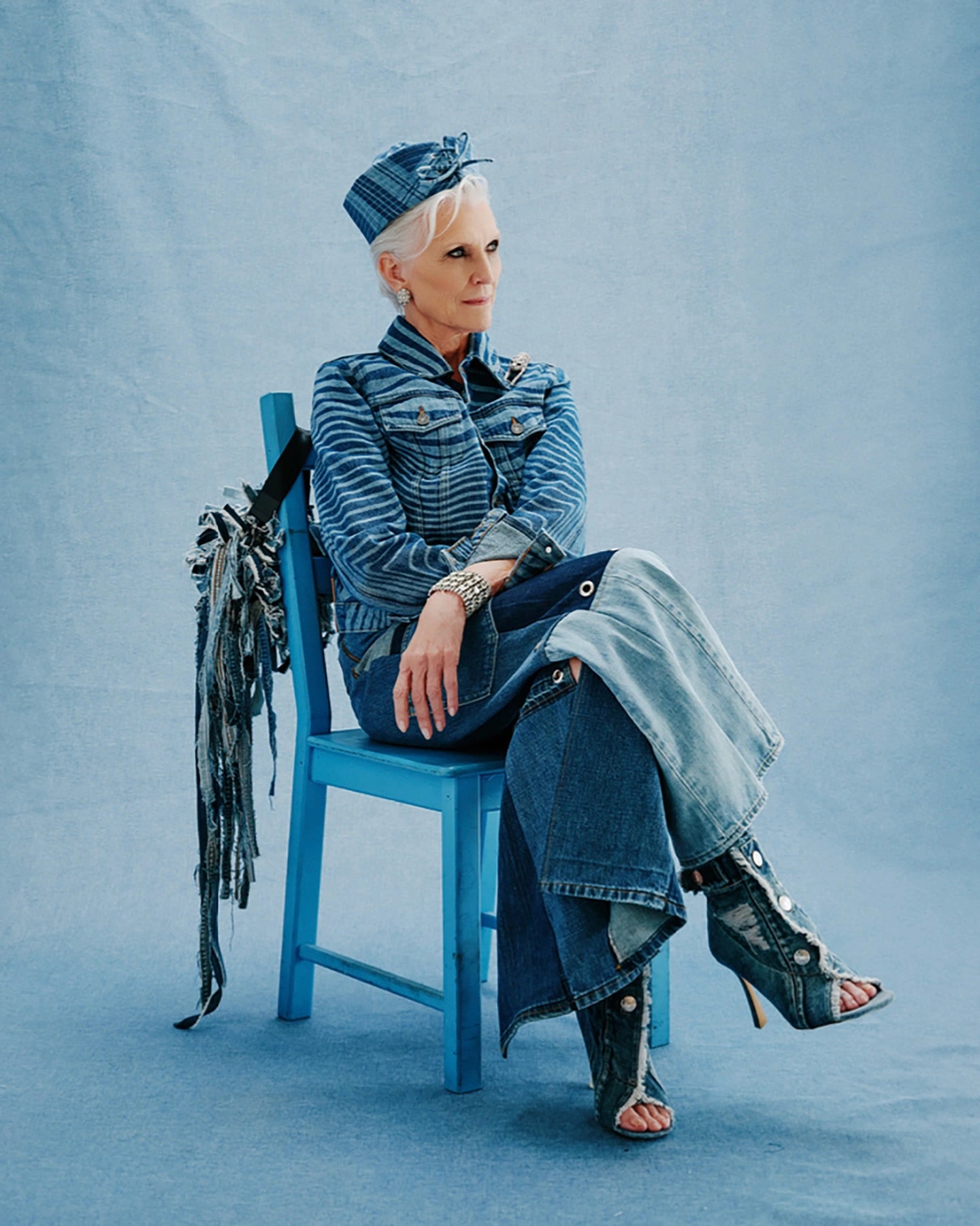 Denim Fringe Peep Toe Stiletto Boots