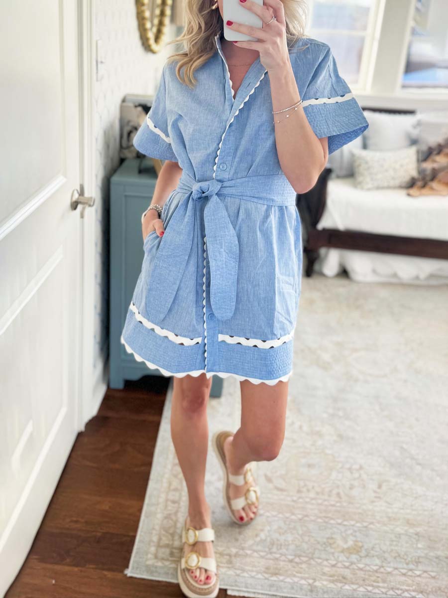 Charming Ric-rac Trim Belted Dress